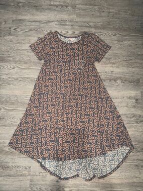 LuLaRoe Blue and Tan Geometric High-Low Dress